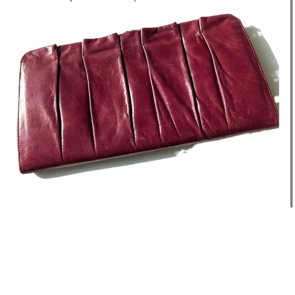 HOBO International Leather Clutch Maroon EUC With Brass Kiss Lock Closure